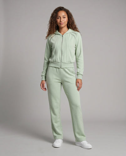 Damen Lässiges Zweiteiler Set mit praktischer Kapuzenjacke und geraden Hosen