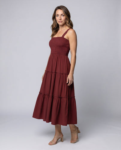 Damen Maxikleid mit Rüschen und elastischem Oberteil