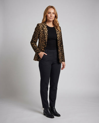 Damen Eleganter Blazer mit animalischem Muster und tailliertem Schnitt Drune