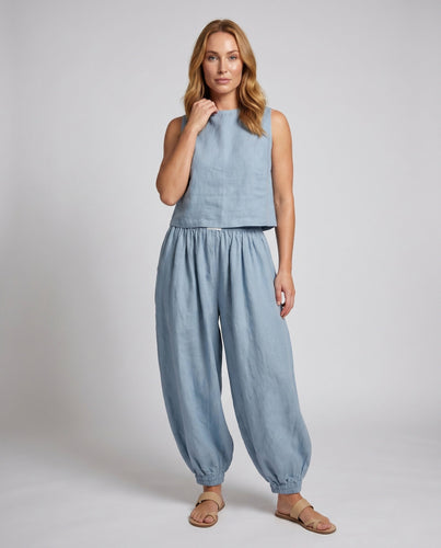 Damen Luftiges Leinen-Zweiteiler-Set mit weitem Schnitt Drune