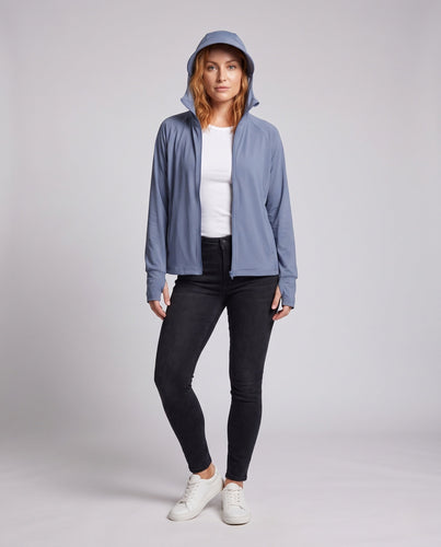 Damen sportliche UV-Schutzjacke mit verstellbarem Kapuzenkragen Drune