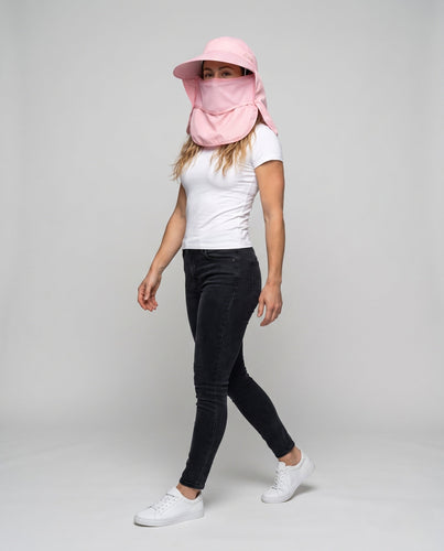 Damen UV-Schutz Hut mit Schirm und integrierter Gesichtsmaske Drune