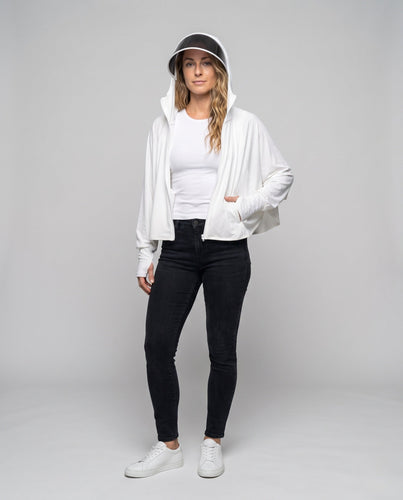 Damen UV-Schutz Kapuzenbluse mit erweiterbarem Gesichtsvisier Drune