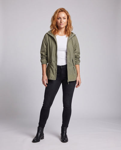 Damen leichte Funktionsjacke mit verstaubarem Kapuzenkragen Drune