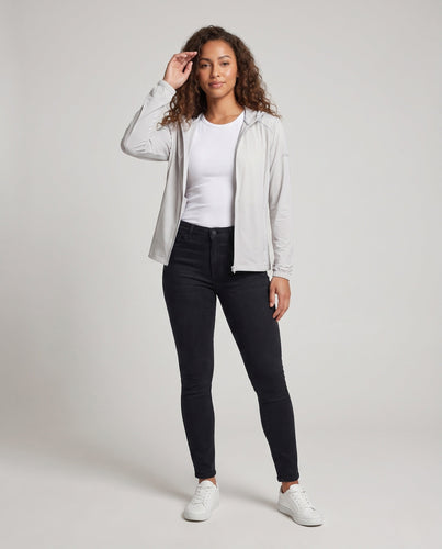 Damen leichte Sportjacke mit atmungsaktiver Kapuze und schützendem UV-Schutz Drune