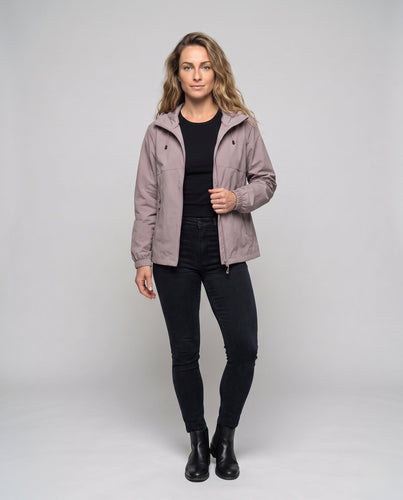Damen leichte Windbreaker-Jacke mit verstellbarem Kapuzenkragen Drune