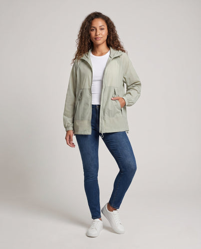 Damen multifunktionale Outdoor-Jacke mit verstellbarem Kapuzenkragen Drune