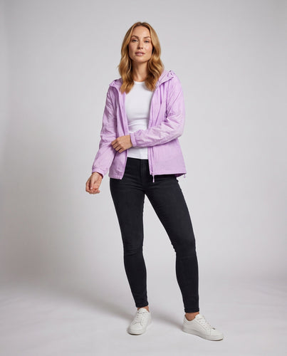 Damen nan leichtgewichtige Kapuzen-Outdoorjacke mit Frontreißverschluss, verstellbarem Kordelzug und verdeckten Reißverschlusstaschen Drune