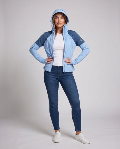 Damen nan multifunktionale Kapuzenjacke mit ausklappbarem Sonnenschild und hohem Kragen Drune