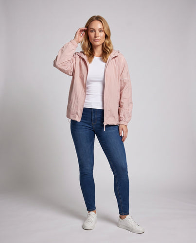 Damen nan oversized Kapuzenjacke aus ultraleichtem Nylon mit Kordelzug und reflektierenden Paspeln Drune