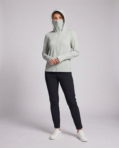 Damen nan ultraleichte Sonnenschutz Kapuzenjacke mit kühlender Funktion und integrierter Gesichtsmaske Drune