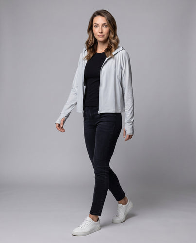Unisex nan Kapuzen-Sonnenschutzjacke mit verlängerter Visierkrempe, hohem Stehkragen und Daumenlöchern Drune