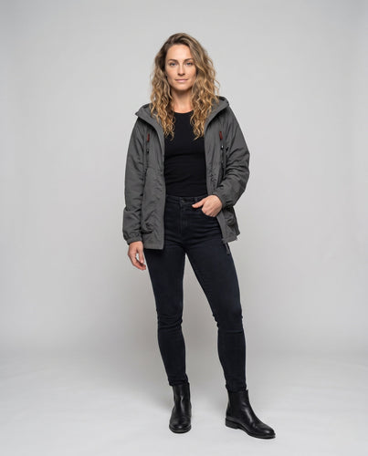 Unisex nan technische Packbare Kapuzenwindjacke mit 2‑Wege‑Reißverschluss, Belüftungseinsätzen und verstellbarem Saum Drune
