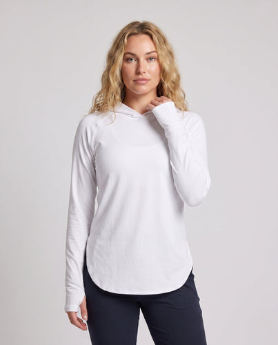 Damen nan atmungsaktives Sonnenschutz-Kapuzenshirt mit Daumenloch und verlängertem Rundsaum Drune