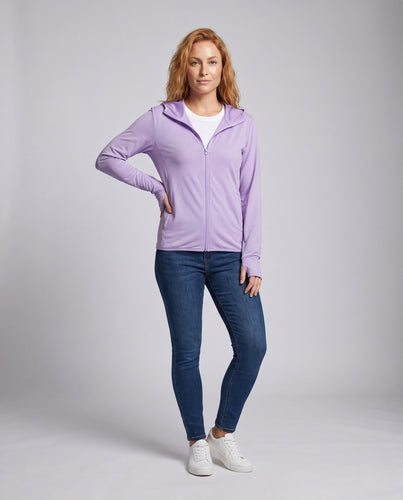 Damen nan leichte Funktions-Kapuzenjacke mit Wabenstruktur, Netzinnenfutter, seitlichen Reißverschlusstaschen und Daumenösen Drune