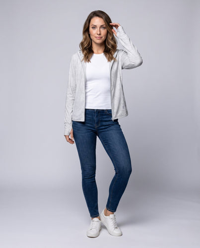 Damen nan leichte UV-Schutz-Reißverschlussjacke mit schmaler Kapuze, feiner Jacquardstruktur und Daumenmanschetten Drune