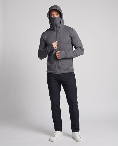 Unisex nan leichte Sonnenschutz-Kapuzenjacke mit abnehmbarem Schirm und integrierter Gesichtsblende Drune