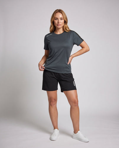 Damen atmungsaktives Sportset mit kurzen Ärmeln und elastischen Shorts Drune