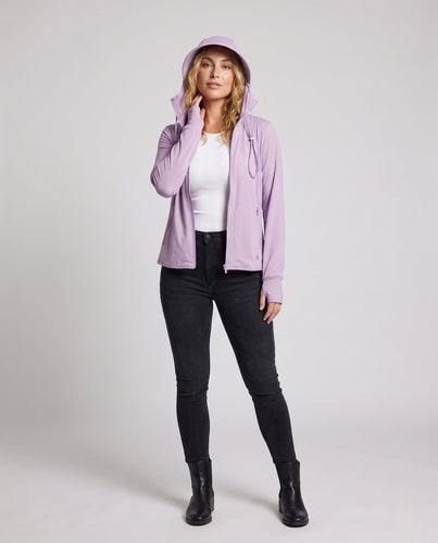 Damen sportliche und atmungsaktive Jacke mit hoher Schutzkapuze Drune
