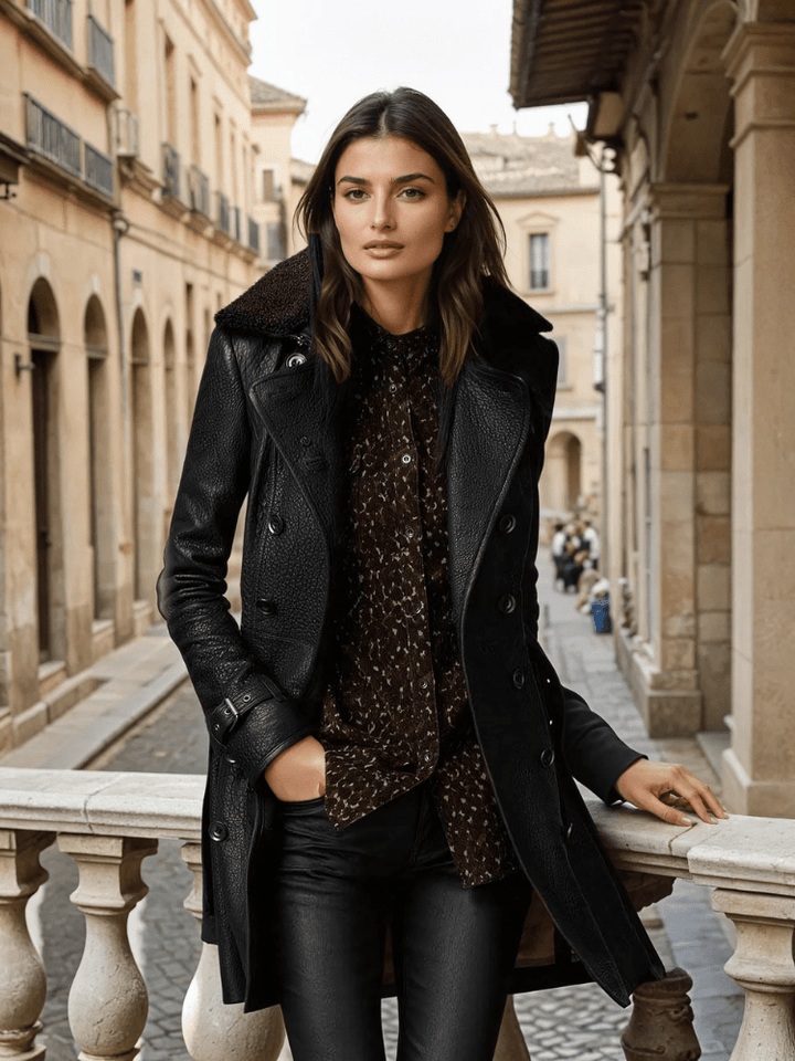 Drune | Breasted Kunstledermantel - Sleek & Edgy - Taillierte Passform - Statement-Oberbekleidung