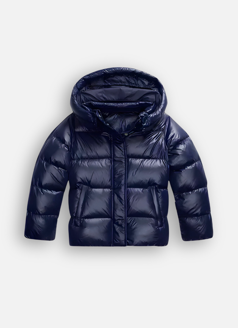 Drune | Damen Glänzende Pufferjacke mit Kapuze und Wattierung