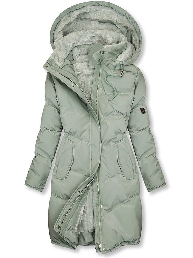 Drune | Warme Damenjacke mit Kapuze und Langem Wattierten Wintermantel