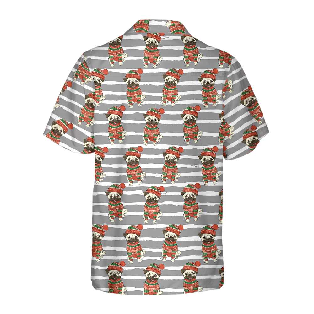 Drune | Pug In Sweatshirt und Wintermütze Hawaiian Shirt, Lustiges Pug Weihnachts Shirt