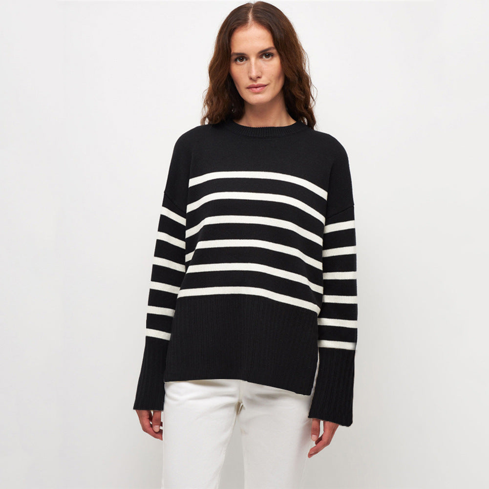 Drune | Warme Damen Streifen Oversized Pullover für Herbst und Winter