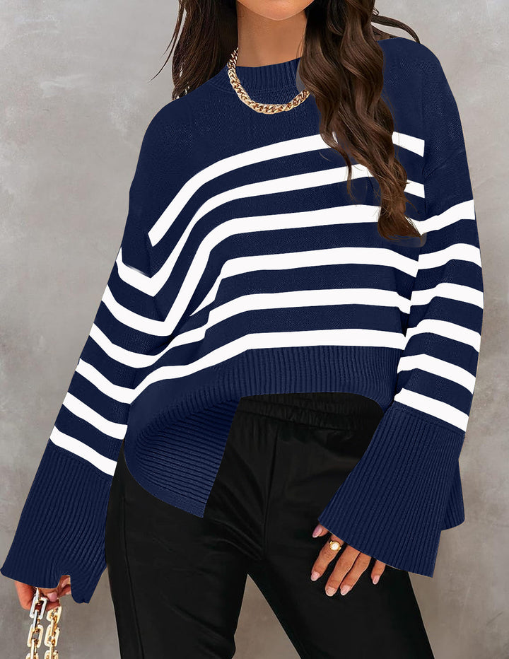 Drune | Warme Damen Streifen Oversized Pullover für Herbst und Winter