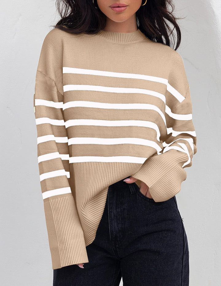 Drune | Warme Damen Streifen Oversized Pullover für Herbst und Winter