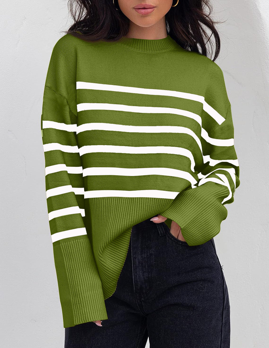 Drune | Warme Damen Streifen Oversized Pullover für Herbst und Winter