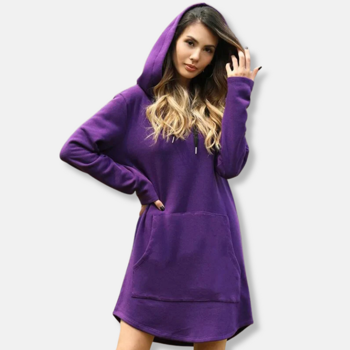 Drune | Kapuzenpullover Kleid Lässige Passform Weicher Baumwollmix Lange Ärmel