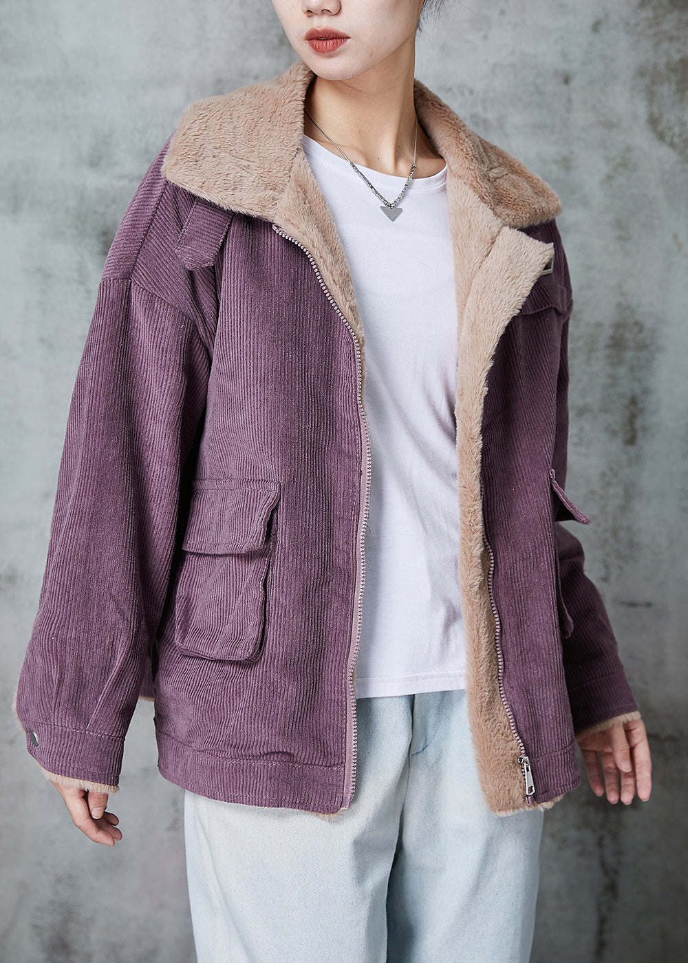 Drune | Dicke warme Fleece-Mäntel Peter-Pan-Kragen Taschen Winter