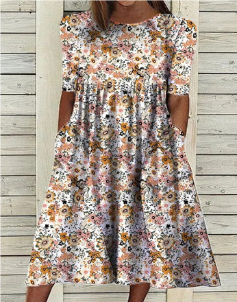 Drune | Midi Sommerkleid mit Kurzen Ärmeln und Blumenmuster
