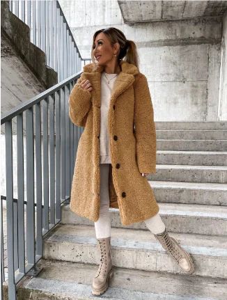 Drune | Langer Mantel Plüschtextur Relaxed Fit Vollständig Länge Knopfverschluss