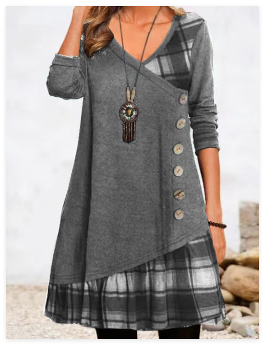 Damen Kleid mit asymmetrischem Schnitt und Karomuster Drune
