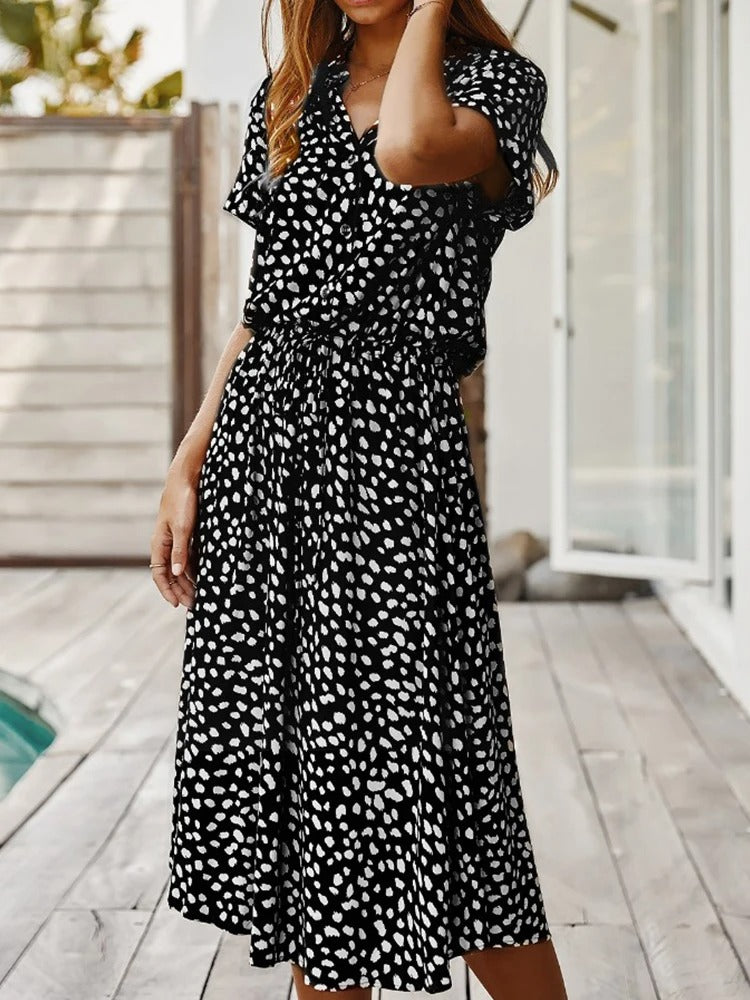 Drune Casual Kleid | Gepunktetes kurzärmeliges Sommerkleid