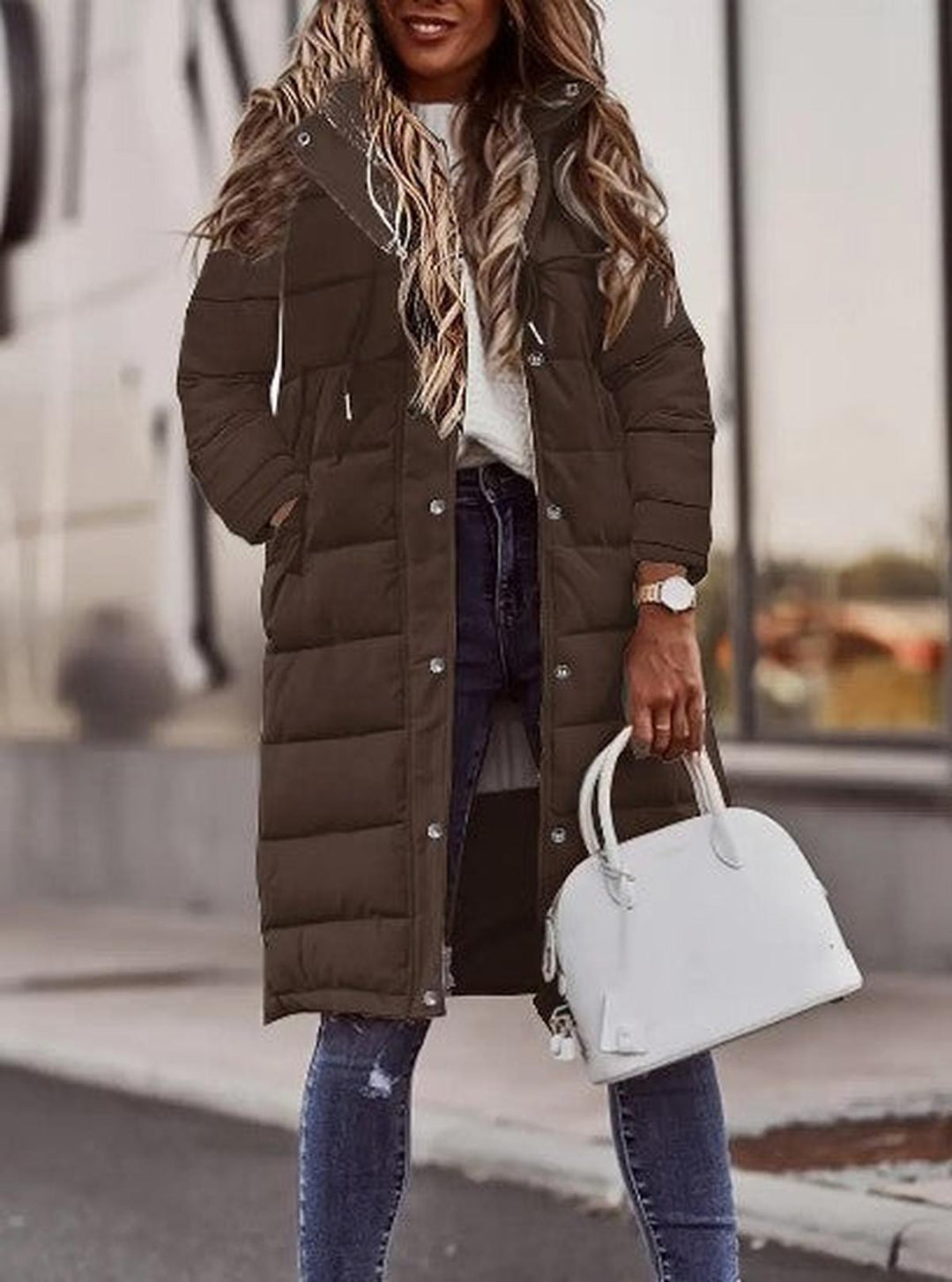 Drune | Steppiger Kapuzen Langer Winterjacke Für Frauen