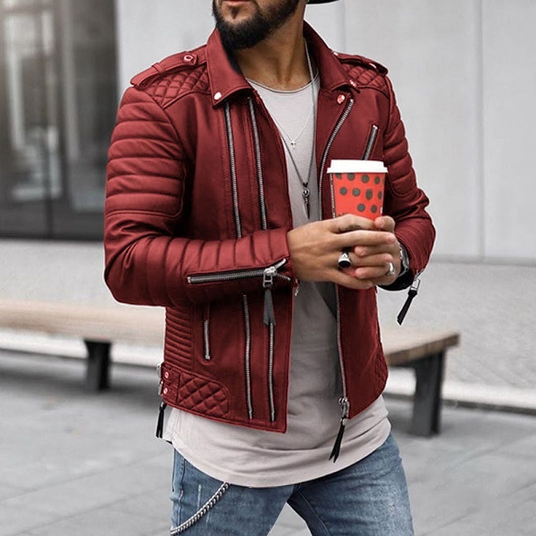 Drune | Herren Lederjacke - Biker-Stil mit gesteppter Schulter