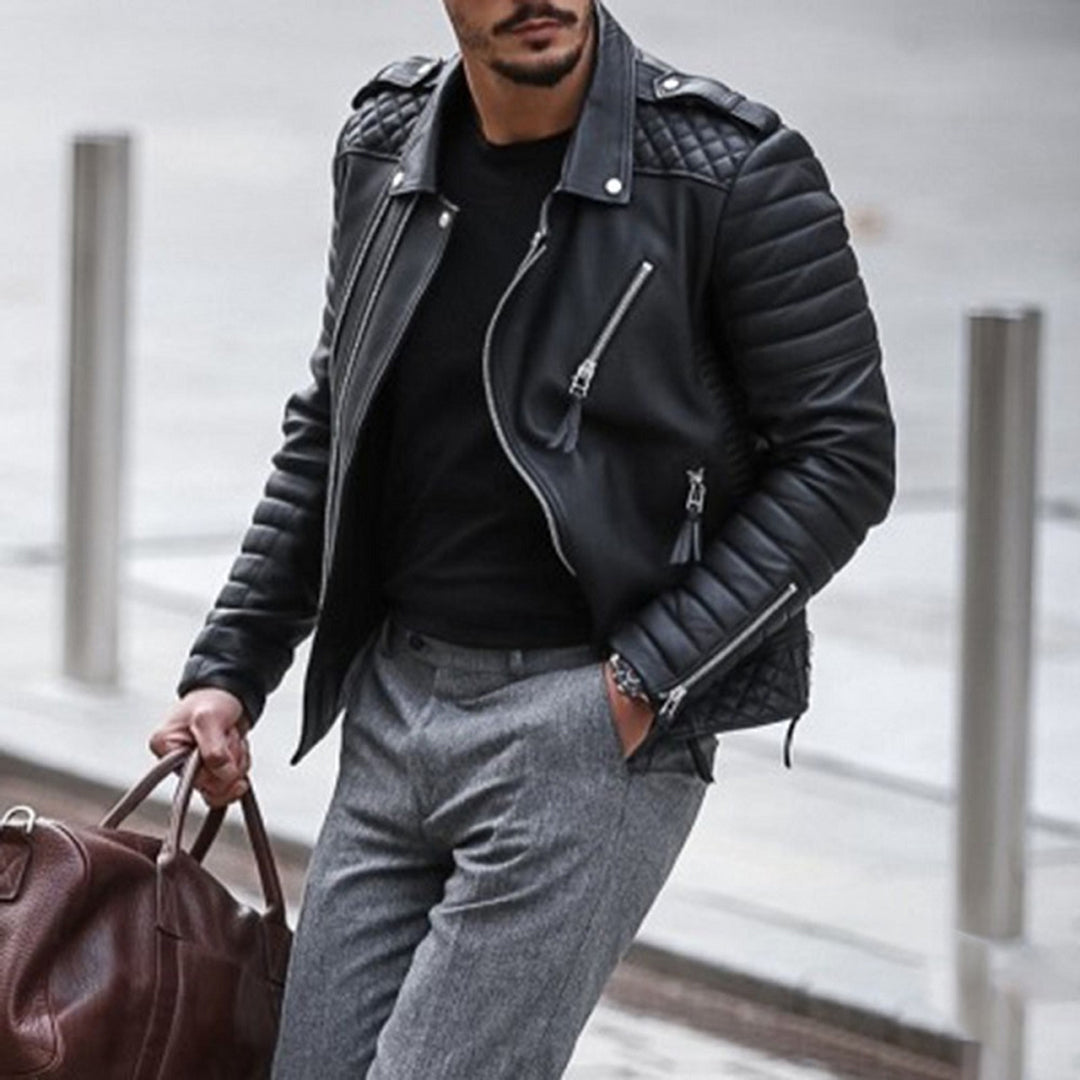 Drune | Herren Lederjacke - Biker-Stil mit gesteppter Schulter
