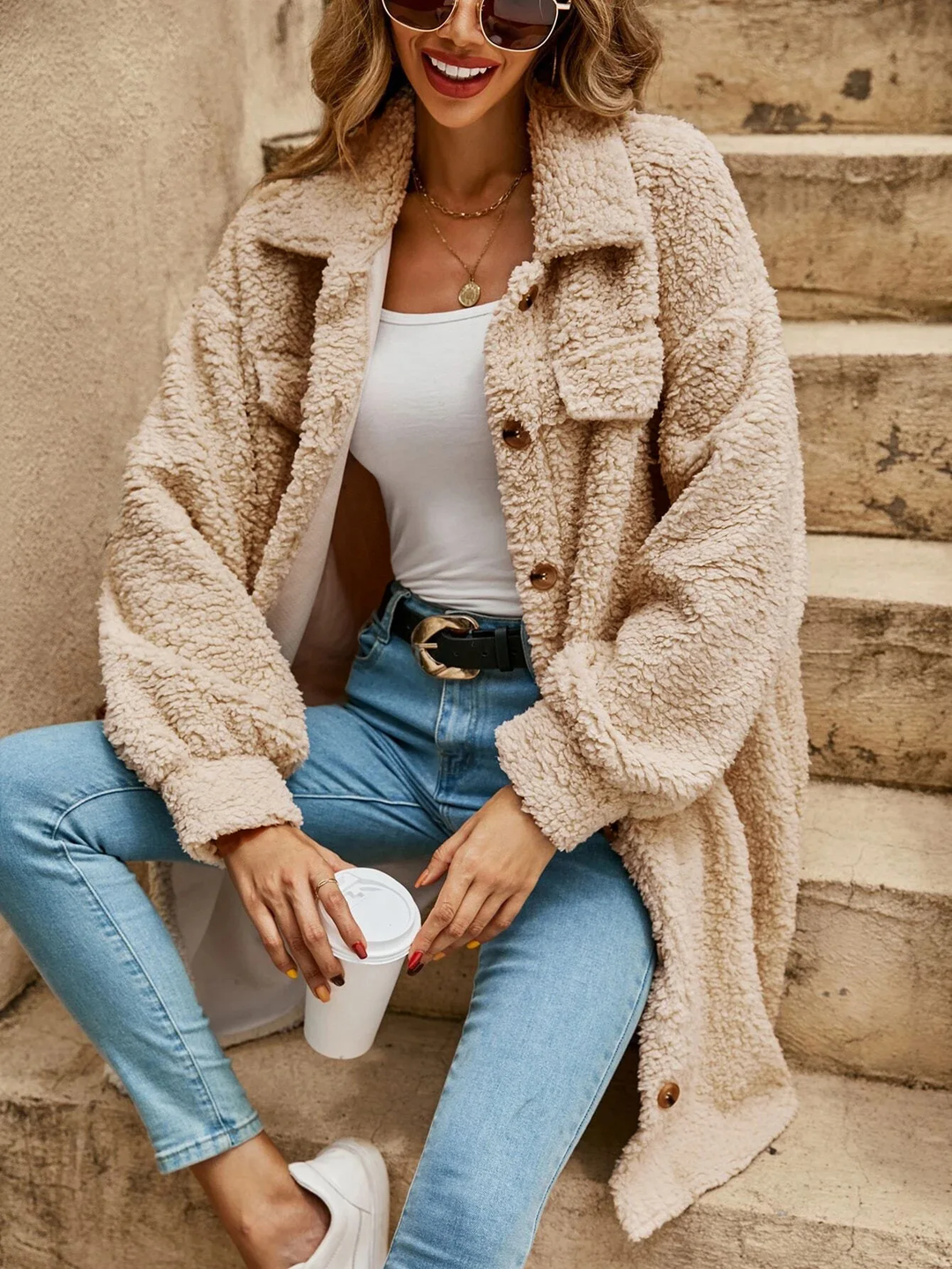 Drune - Damen Button-up Mantel mit auffälligen Knöpfen