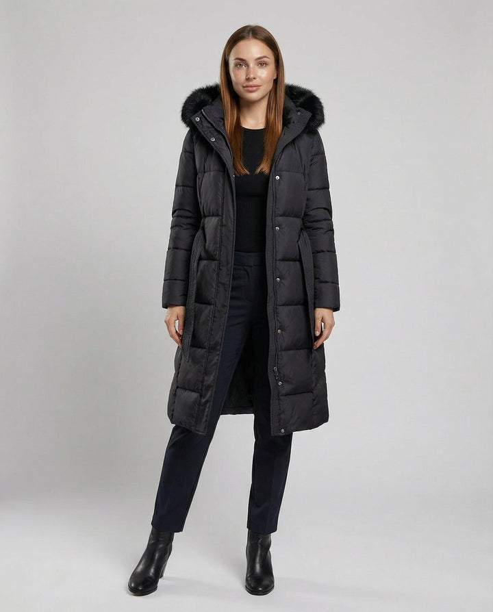 Drune | Winterjacke - Stilvolle Schwarze Damenjacke mit Einer Kunstfellkapuze