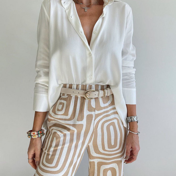 Drune | Hose mit Retro-Muster - Weite High Waist Stoffhose mit Gürtel für Büro & Freizeit