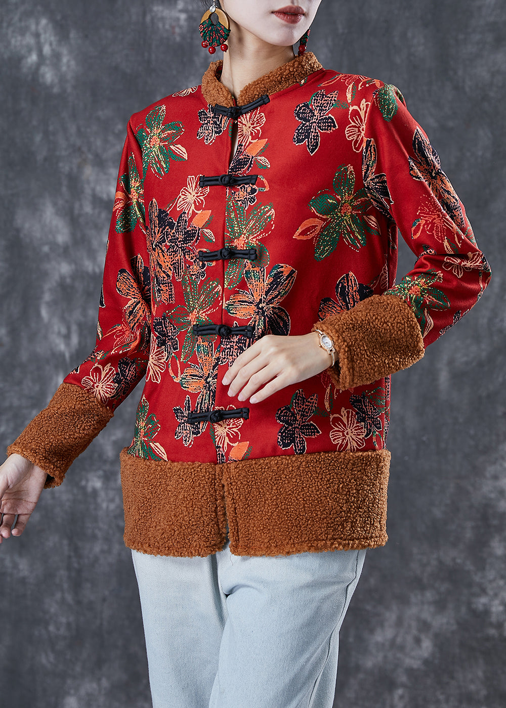 Drune | Patchwork Warme Fleecejacken Chinesischer Knopf Winter
