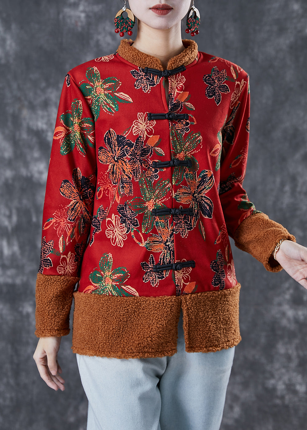 Drune | Patchwork Warme Fleecejacken Chinesischer Knopf Winter