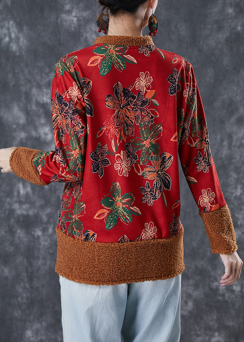Drune | Patchwork Warme Fleecejacken Chinesischer Knopf Winter
