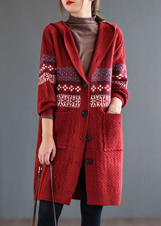 Drune | Taschenprint Strickmäntel Cardigans Kapuzen Langarm