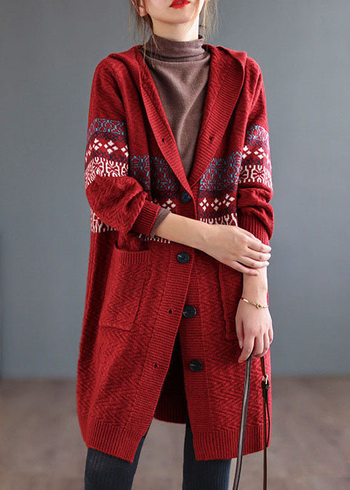 Drune | Taschenprint Strickmäntel Cardigans Kapuzen Langarm