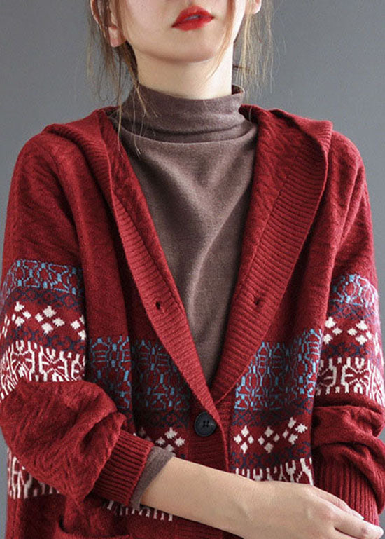 Drune | Taschenprint Strickmäntel Cardigans Kapuzen Langarm