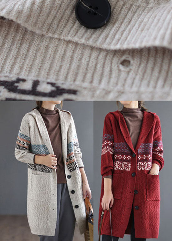 Drune | Taschenprint Strickmäntel Cardigans Kapuzen Langarm